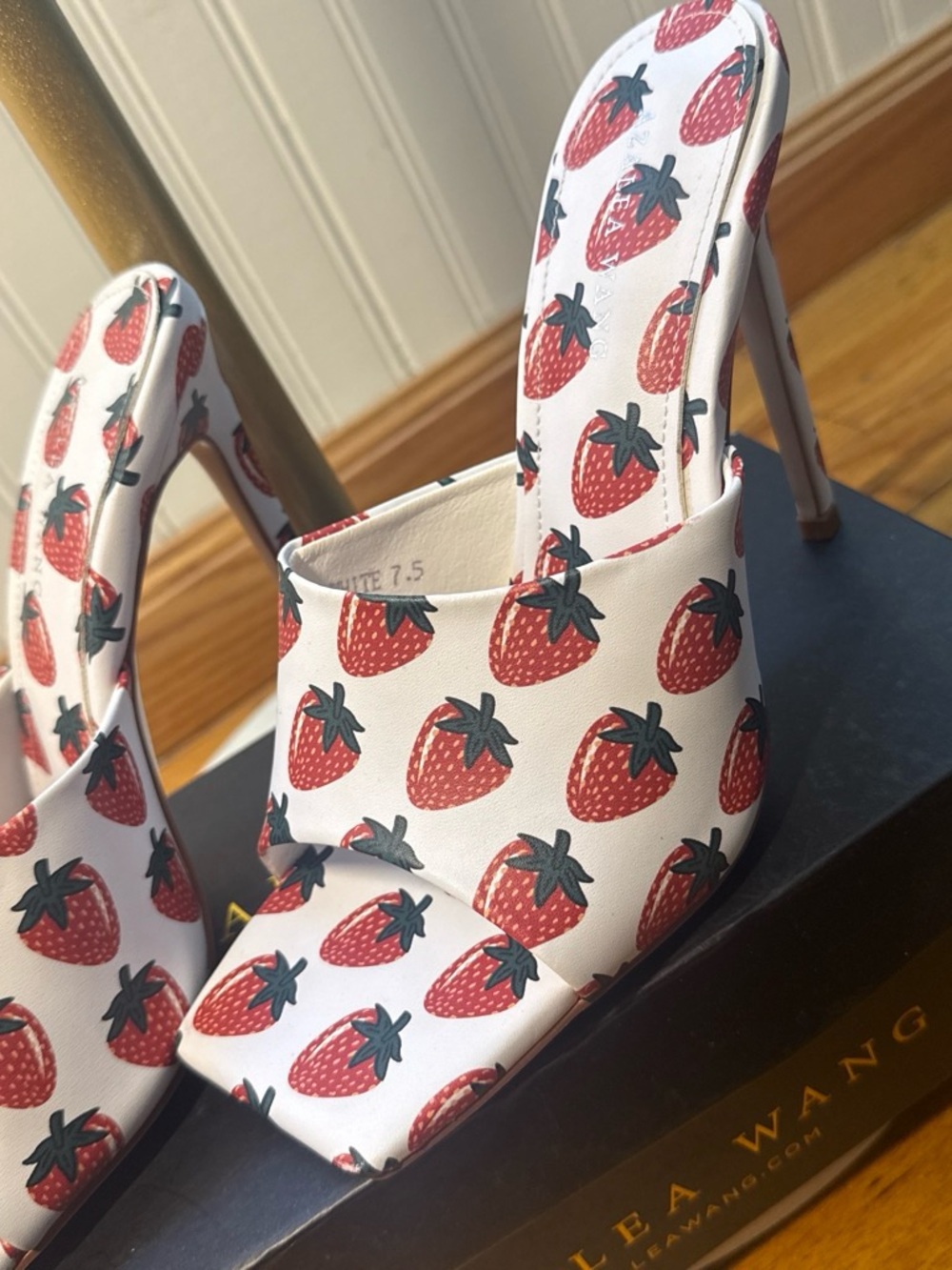 Alaia White Leather Mules with Red Strawberry Print - Picture 2 of 3